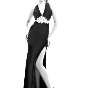 MacDuggal black cutout gown / prom dress w/ slit